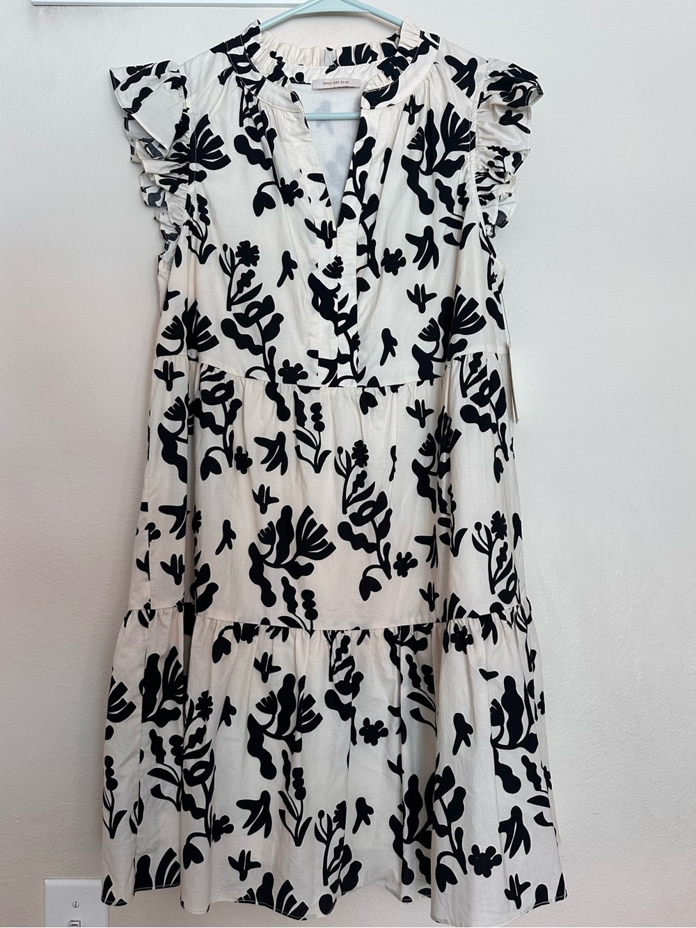 Skies Are Blue Black & White Floral Tiered Mini Dress